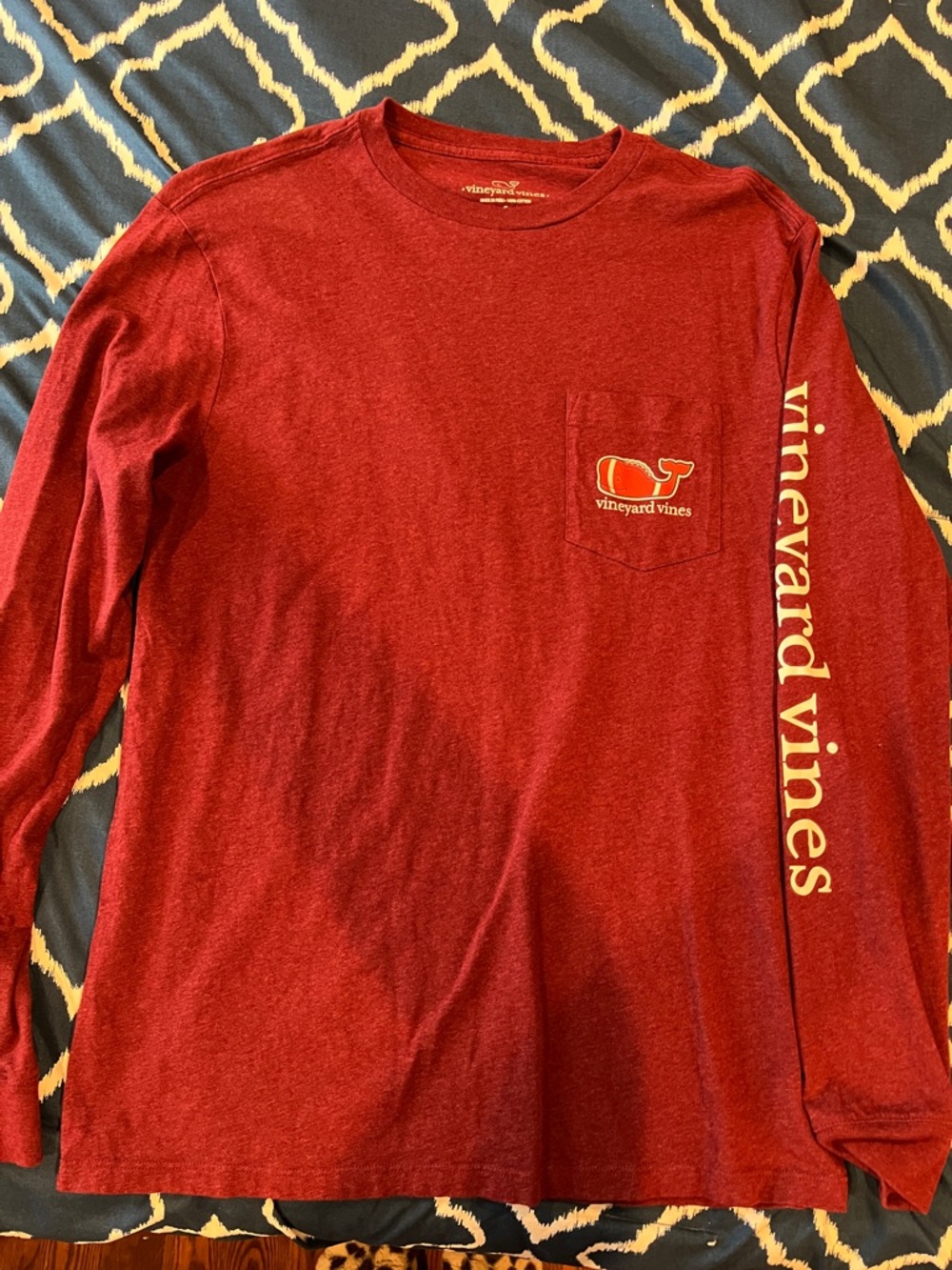 Vineyard Vines Maroon Long Sleeve Pocket Tee with Sleeve Logo